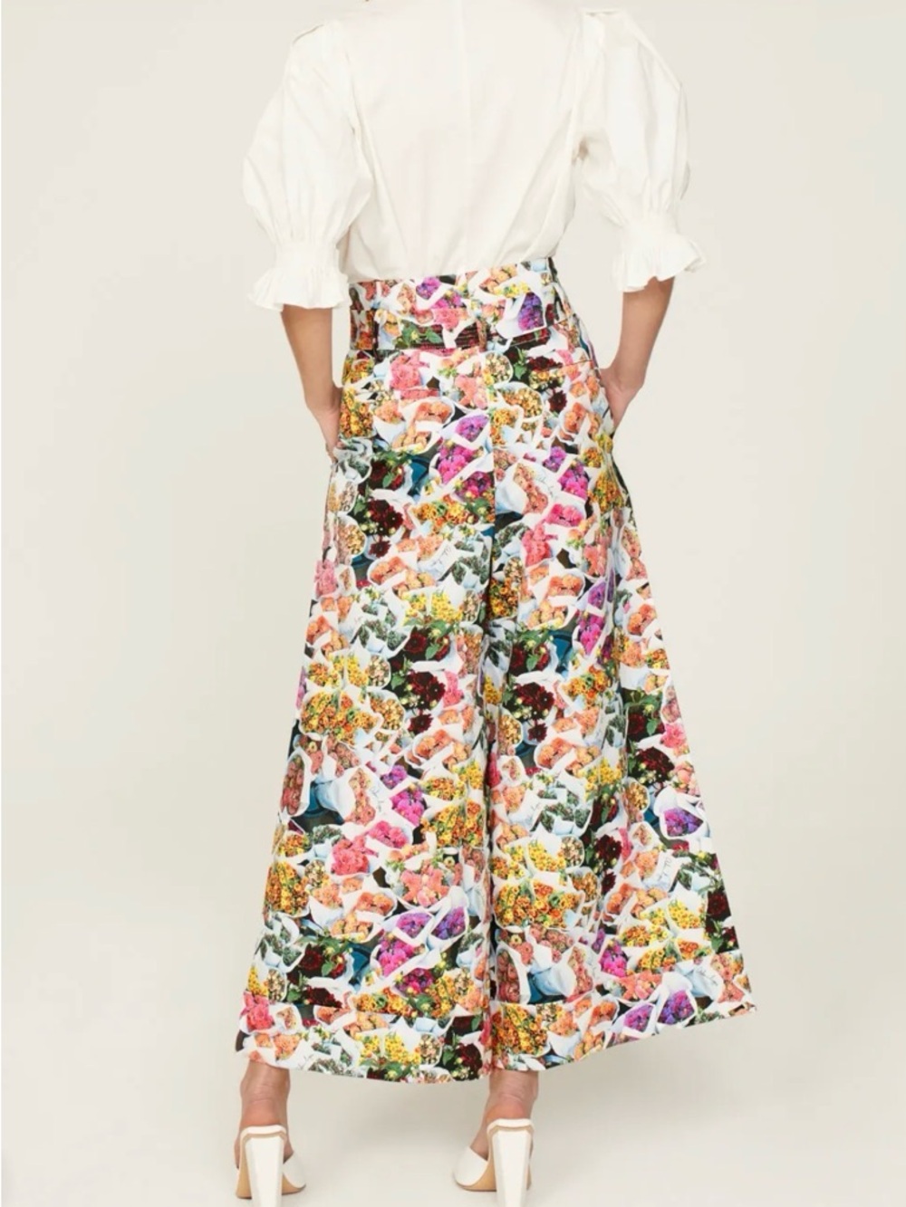 Adam Lippes Bouquet Tie Waist Wide Leg Pants Floral High-Waist Crop Multicolor - Picture 2 of 5